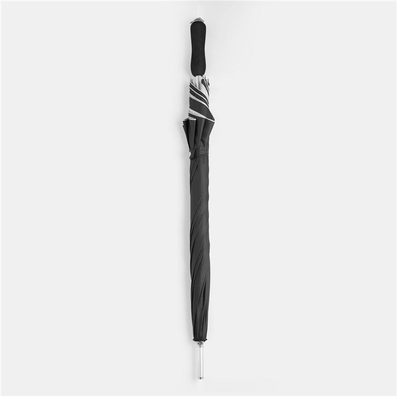 Μαύρη/ασημί ομπρέλα βροχής, αυτόματη, μακριά, για την βροχή ή και τον ήλιο. Κατάλληλη και για φωτογράφους.