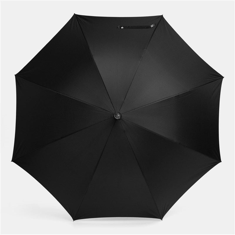 Μαύρη/ασημί ομπρέλα βροχής, αυτόματη, μακριά, για την βροχή ή και τον ήλιο. Κατάλληλη και για φωτογράφους.