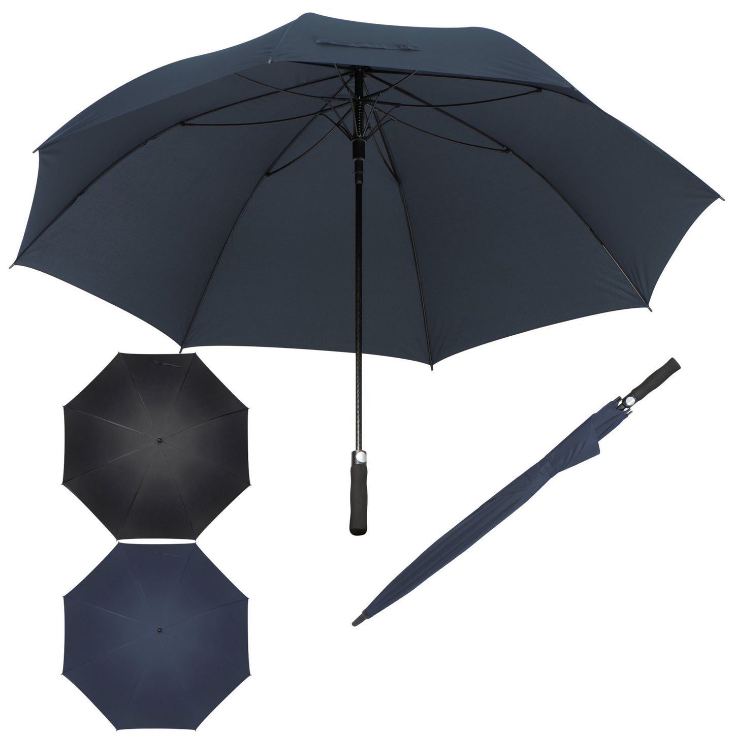 Μπλε σκούρο ομπρέλα ΓΙΓΑΣ αυτόματη συνοδείας διαμέτρου 150cm, με σκελετό από ανθρακόνημα.