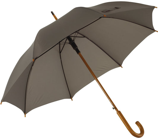 Γκρι σκούρο (ποντικί), ομπρέλα βροχής, αυτόματη, με ξύλινη κυρτή λαβή.