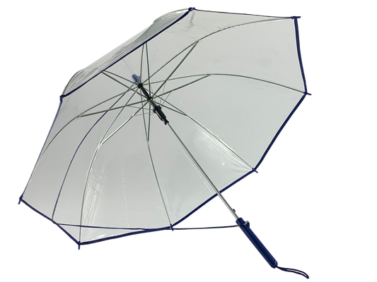 Διαφανής ομπρέλα αυτόματη με PVC, και ρέλι σε μπλε χρώμα.