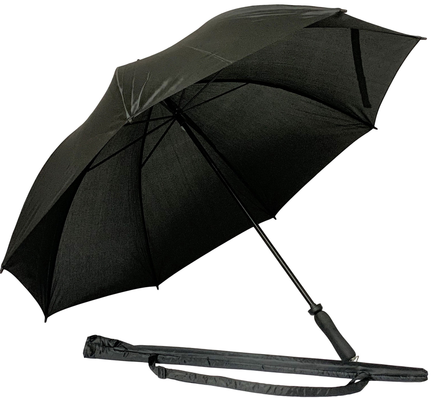 Μαύρη ομπρέλα συνοδείας, μακριά, με 8 διπλές ακτίνες.