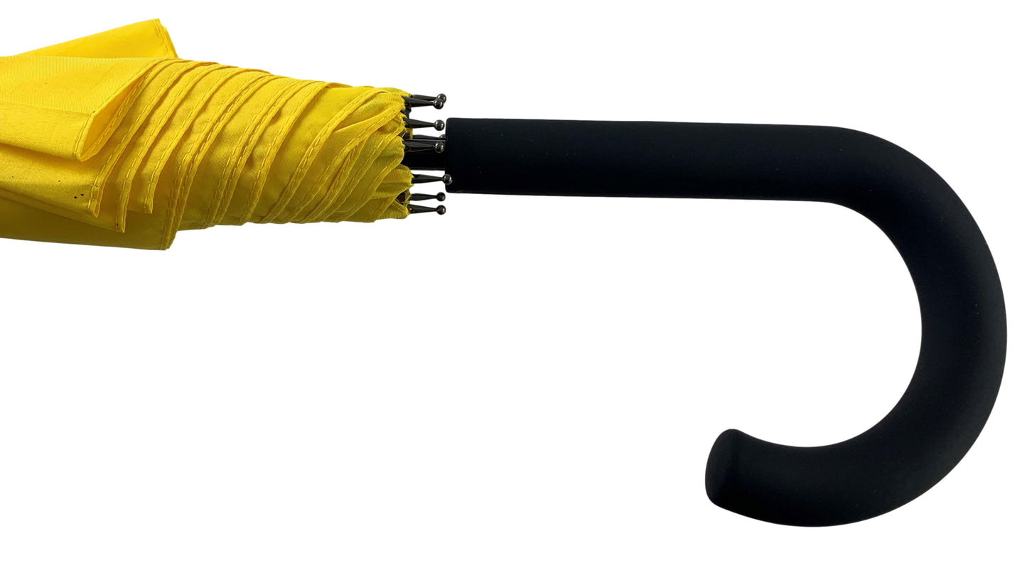 Κίτρινη ομπρέλα βροχής, μακριά, αυτόματη, αντιανεμική και με ανθρακόνημα.