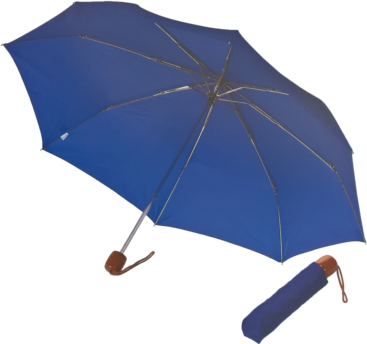 Μπλε μαρίν ομπρέλα βροχής, μίνι, με ξύλινη λαβή.