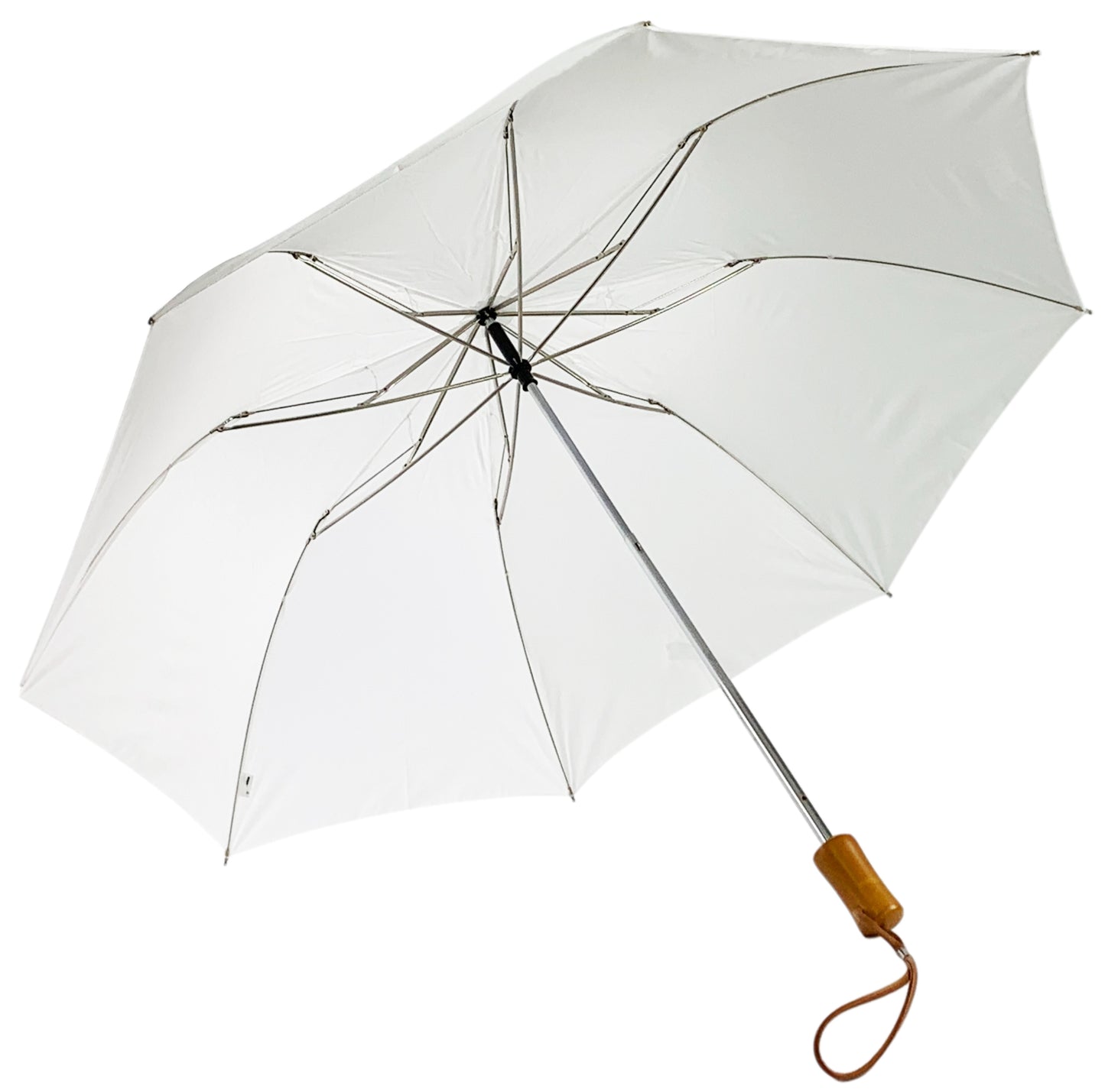 Λευκή Ομπρέλα Βροχής Σπαστή με ίσια ξύλινη λαβή (Κωδικός 01-02-0217).