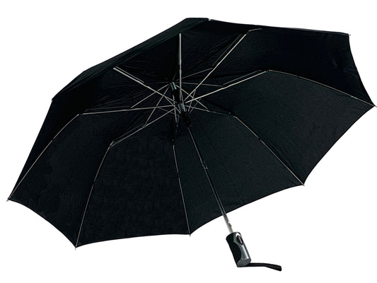 Μαύρη ομπρέλα βροχής, σπαστή, αντιανεμική, και αυτόματη.