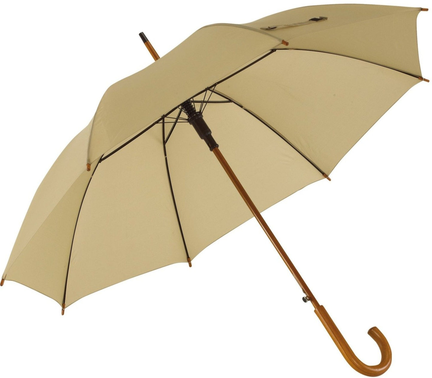 Μπεζ, Ομπρέλα Βροχής, Αυτόματη, με ξύλινη κυρτή λαβή (κωδικός 01-03-0328).