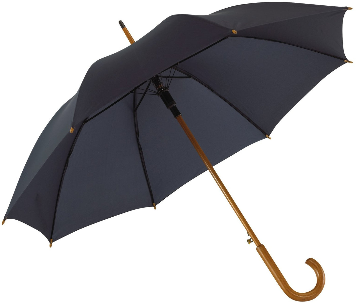 Μπλε μαρίν (σκούρο) ομπρέλα βροχής, αυτόματη, με ξύλινη κυρτή λαβή.