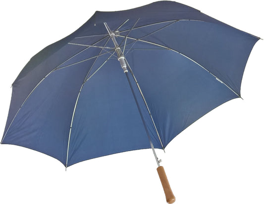 Μπλε μαρίν (σκούρο) ομπρέλα βροχής, αυτόματη, με ίσια ξύλινη λαβή.