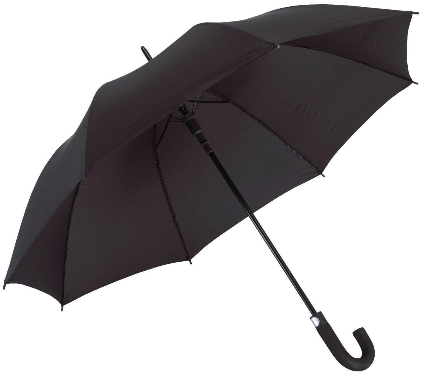 Μαύρη ομπρέλα βροχής, συνοδείας, αυτόματη, με κλασική κυρτή λαβή.