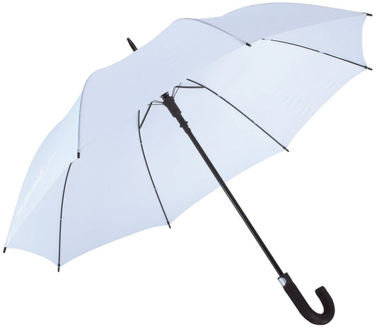 Λευκή ομπρέλα βροχής, συνοδείας, μεγάλων διαστάσεων, αυτόματη, με κλασική κυρτή λαβή.