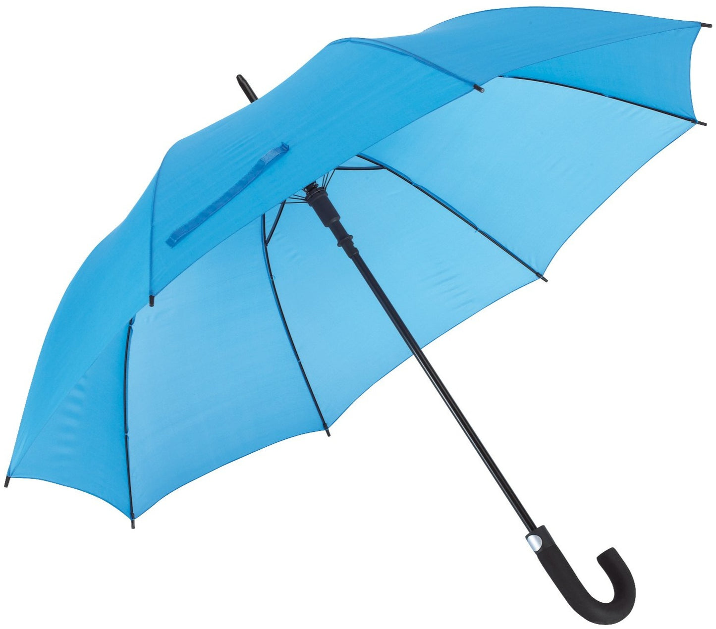 Γαλάζια ομπρέλα συνοδείας μεγάλων διαστάσεων, αυτόματη, με κλασική κυρτή λαβή.