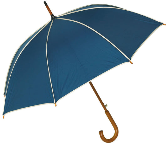 Μπλε μαρίν ομπρέλα βροχής, με ... μπεζ ρέλι.