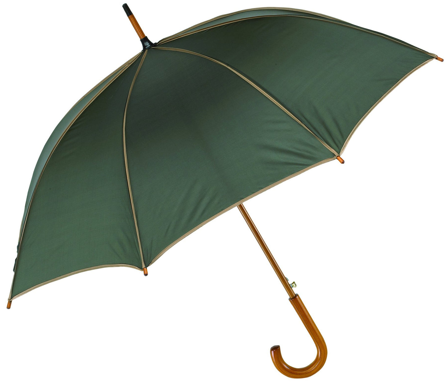 Πράσινη (σκούρο) ομπρέλα βροχής, με ... μπεζ ρέλι.