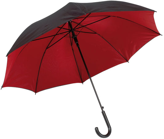 Μπορντώ/μαύρη ομπρέλα βροχής, με διπλό ύφασμα, μακριά και αυτόματη.