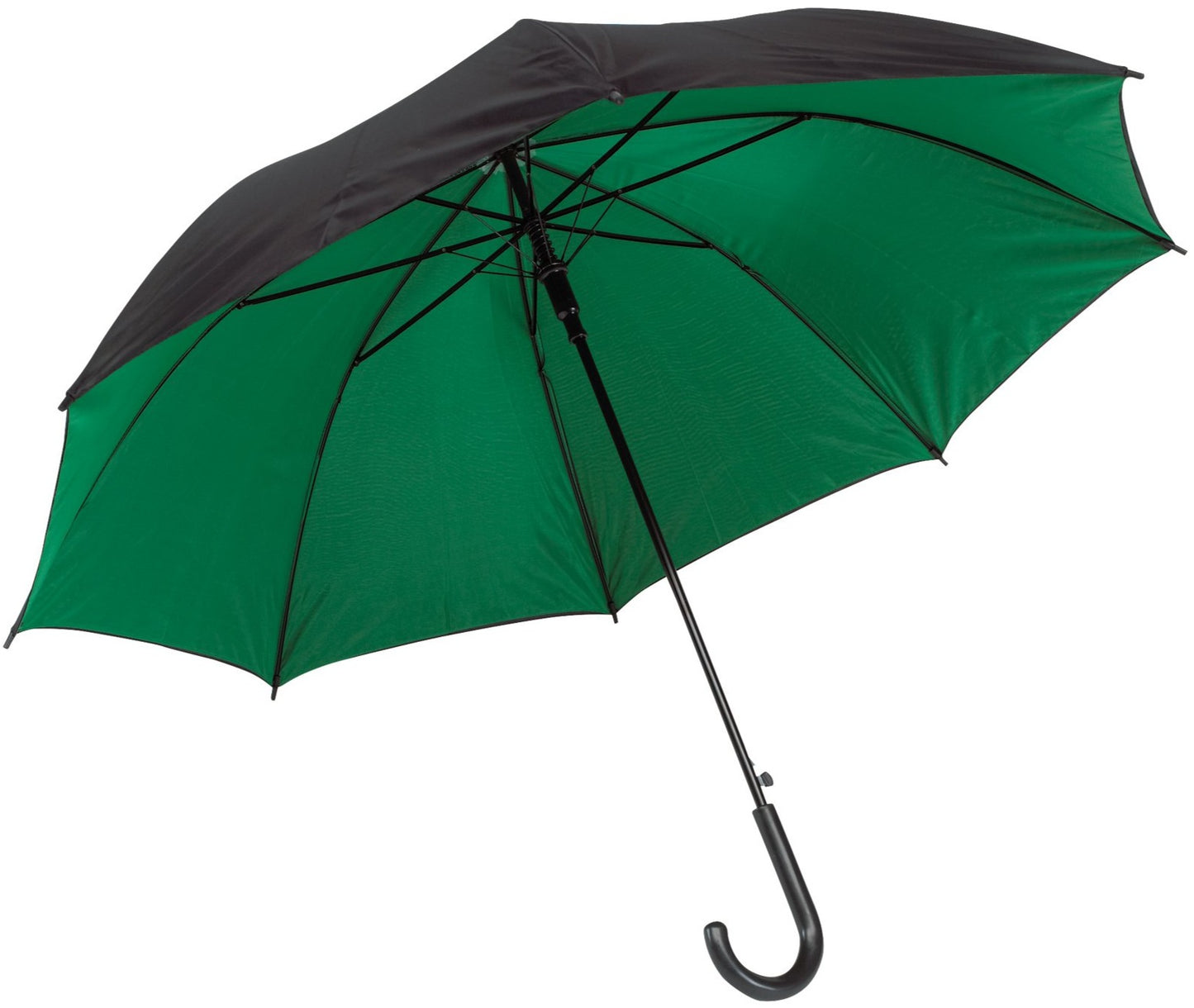 Πράσινη (μεσαίο)/μαύρη ομπρέλα βροχής, με διπλό ύφασμα, μακριά και αυτόματη.