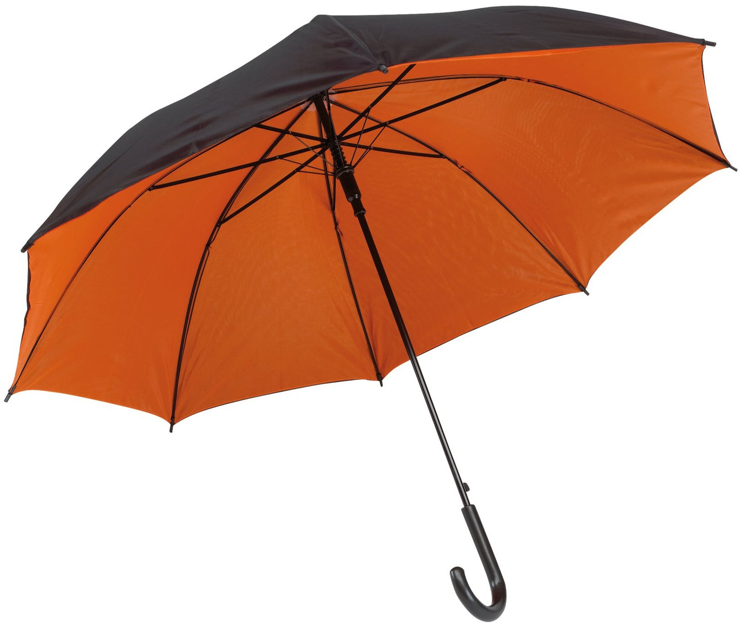 Πορτοκαλί/μαύρη ομπρέλα βροχής, με διπλό ύφασμα, μακριά και αυτόματη.
