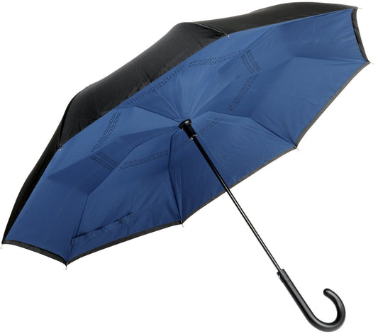 Μπλε Μαρίν / μαύρη ομπρέλα βροχής, ανάποδη, αυτόματη.