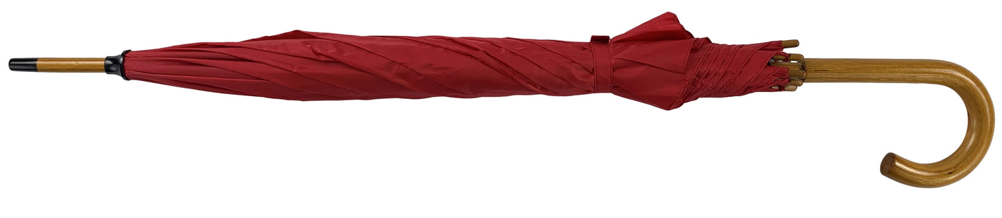 Κόκκινη, Ομπρέλα Βροχής, Αυτόματη, με ξύλινη κυρτή λαβή (κωδικός 01-03-0328).