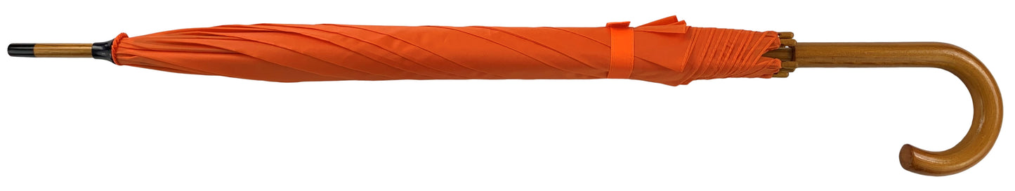 Πορτοκαλί, Ομπρέλα Βροχής, Αυτόματη, με ξύλινη κυρτή λαβή (κωδικός 01-03-0328).